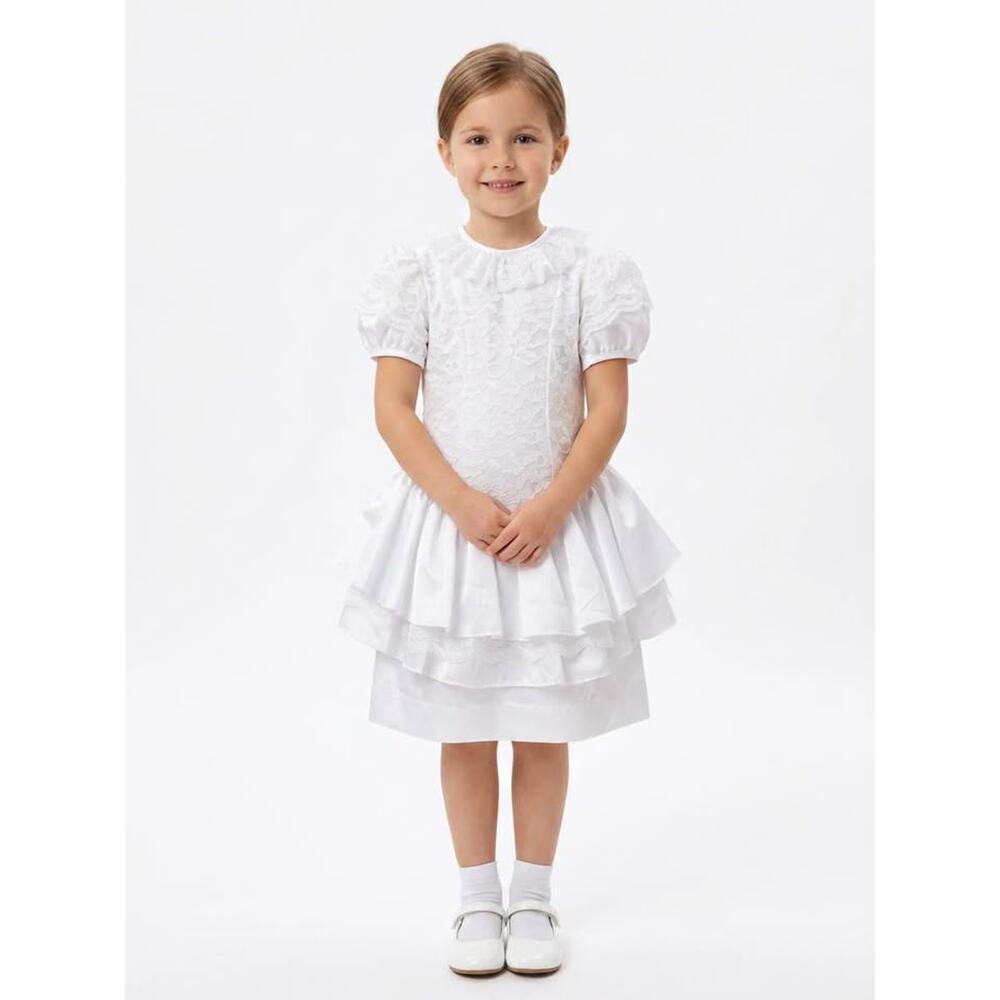 Kate Greenaway Girls 6x White Peplum Bow Vintage 80s 90s Party Communion Dress